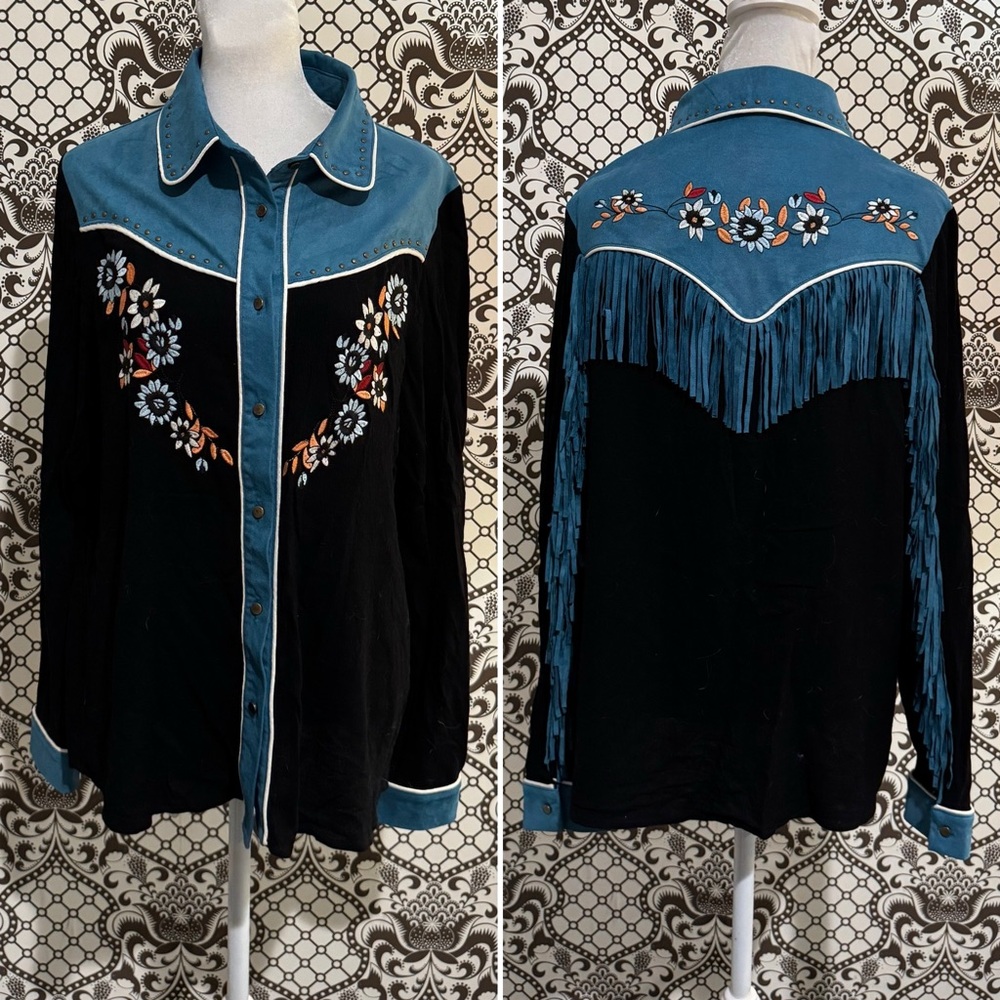 🆕 JOHN MOON 🤠 Vintage-Inspired Western Shirt Embroidered Fringe Rodeo | Sz M - Picture 2 of 8